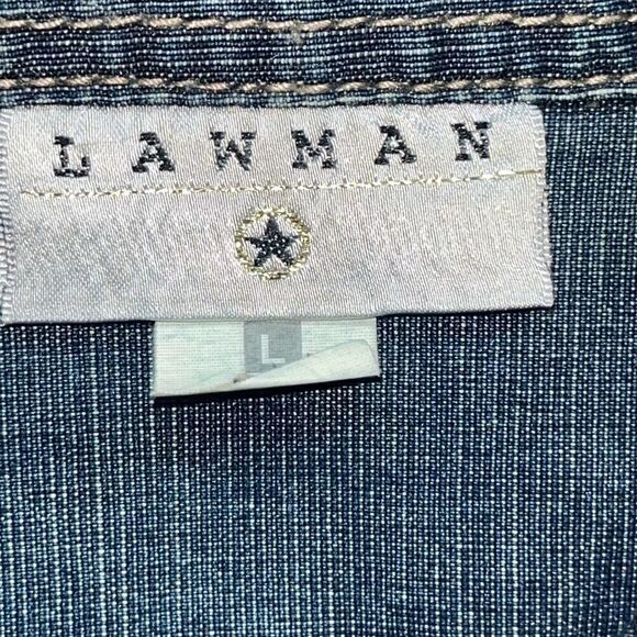Awesome Vintage Lawman Western Shirt Women's Large Denim Embroidered Snap Button - Picture 3 of 13